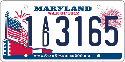 MD license plate 1AD3165