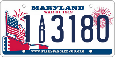 MD license plate 1AD3180