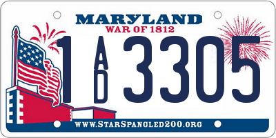 MD license plate 1AD3305