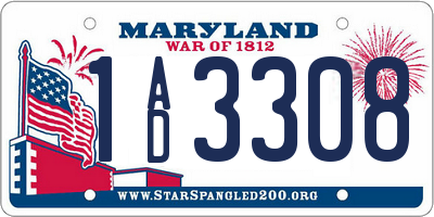 MD license plate 1AD3308