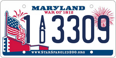 MD license plate 1AD3309