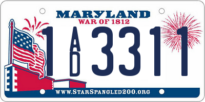 MD license plate 1AD3311
