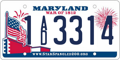 MD license plate 1AD3314