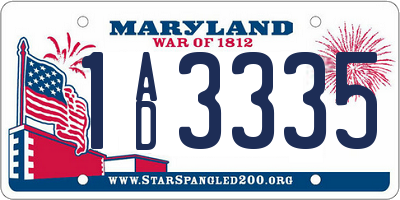 MD license plate 1AD3335