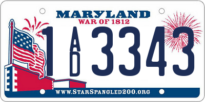 MD license plate 1AD3343