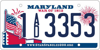 MD license plate 1AD3353