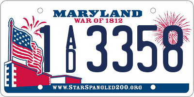 MD license plate 1AD3358