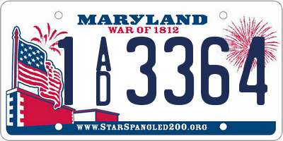 MD license plate 1AD3364