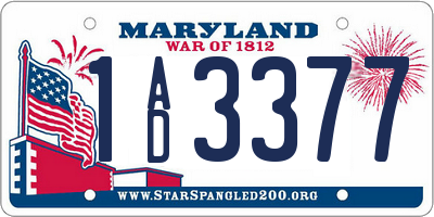 MD license plate 1AD3377