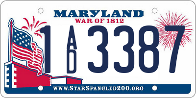 MD license plate 1AD3387