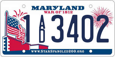 MD license plate 1AD3402