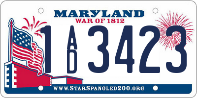 MD license plate 1AD3423