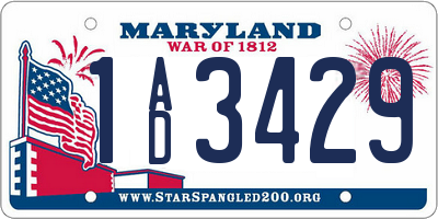 MD license plate 1AD3429