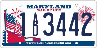 MD license plate 1AD3442