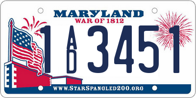 MD license plate 1AD3451