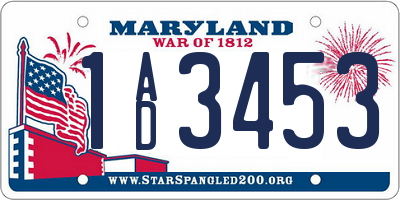 MD license plate 1AD3453
