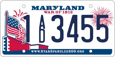MD license plate 1AD3455