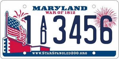 MD license plate 1AD3456