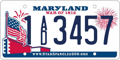 MD license plate 1AD3457