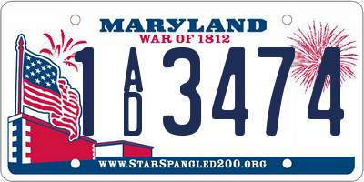 MD license plate 1AD3474