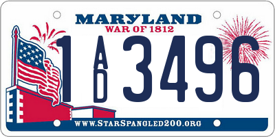 MD license plate 1AD3496