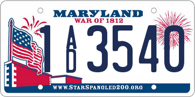 MD license plate 1AD3540