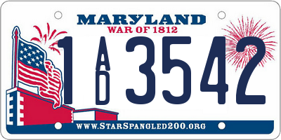 MD license plate 1AD3542