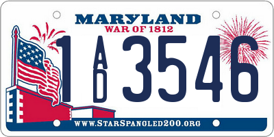 MD license plate 1AD3546