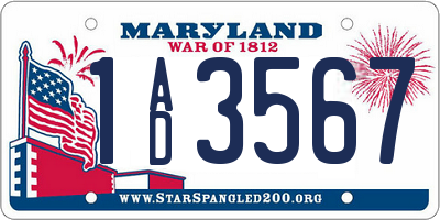MD license plate 1AD3567