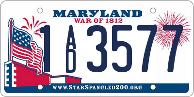 MD license plate 1AD3577