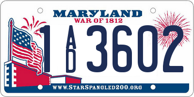 MD license plate 1AD3602