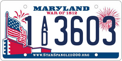 MD license plate 1AD3603