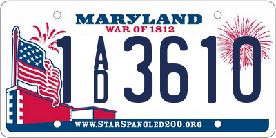 MD license plate 1AD3610