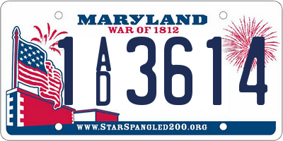 MD license plate 1AD3614