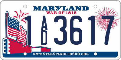 MD license plate 1AD3617