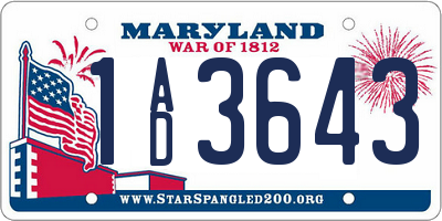 MD license plate 1AD3643
