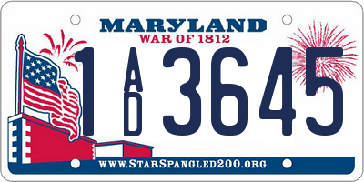 MD license plate 1AD3645