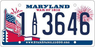 MD license plate 1AD3646