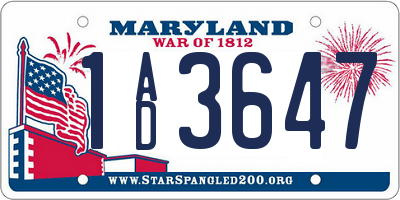 MD license plate 1AD3647