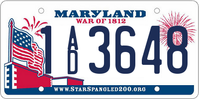 MD license plate 1AD3648