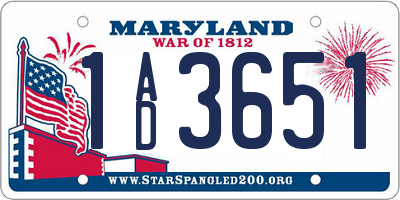 MD license plate 1AD3651