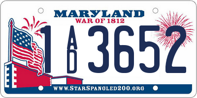 MD license plate 1AD3652