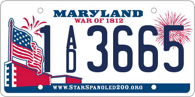 MD license plate 1AD3665