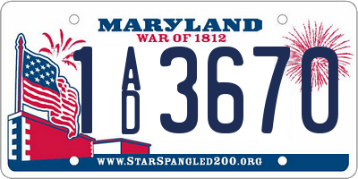 MD license plate 1AD3670