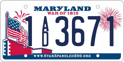 MD license plate 1AD3671