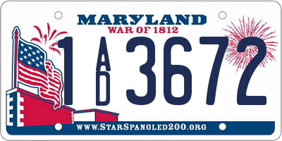 MD license plate 1AD3672