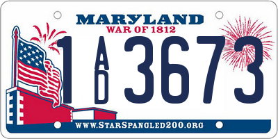 MD license plate 1AD3673