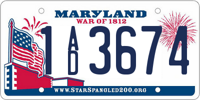 MD license plate 1AD3674