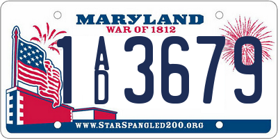 MD license plate 1AD3679