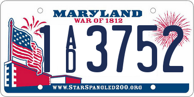 MD license plate 1AD3752